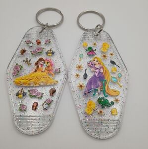 Handmade Clear Glitter Disney Princess Motel Keychains